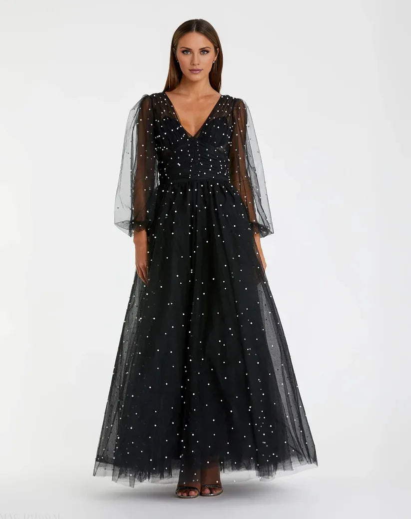 Refined Beautiful Timeless Special Occasion Elegant Black Tulle A-Line Floor-Length Prom Dress