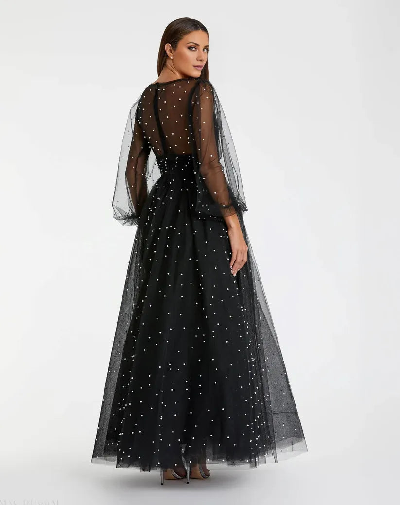 Refined Beautiful Timeless Special Occasion Elegant Black Tulle A-Line Floor-Length Prom Dress