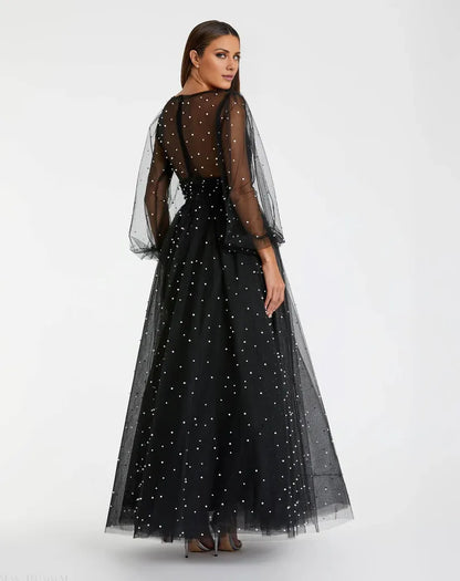 Refined Beautiful Timeless Special Occasion Elegant Black Tulle A-Line Floor-Length Prom Dress