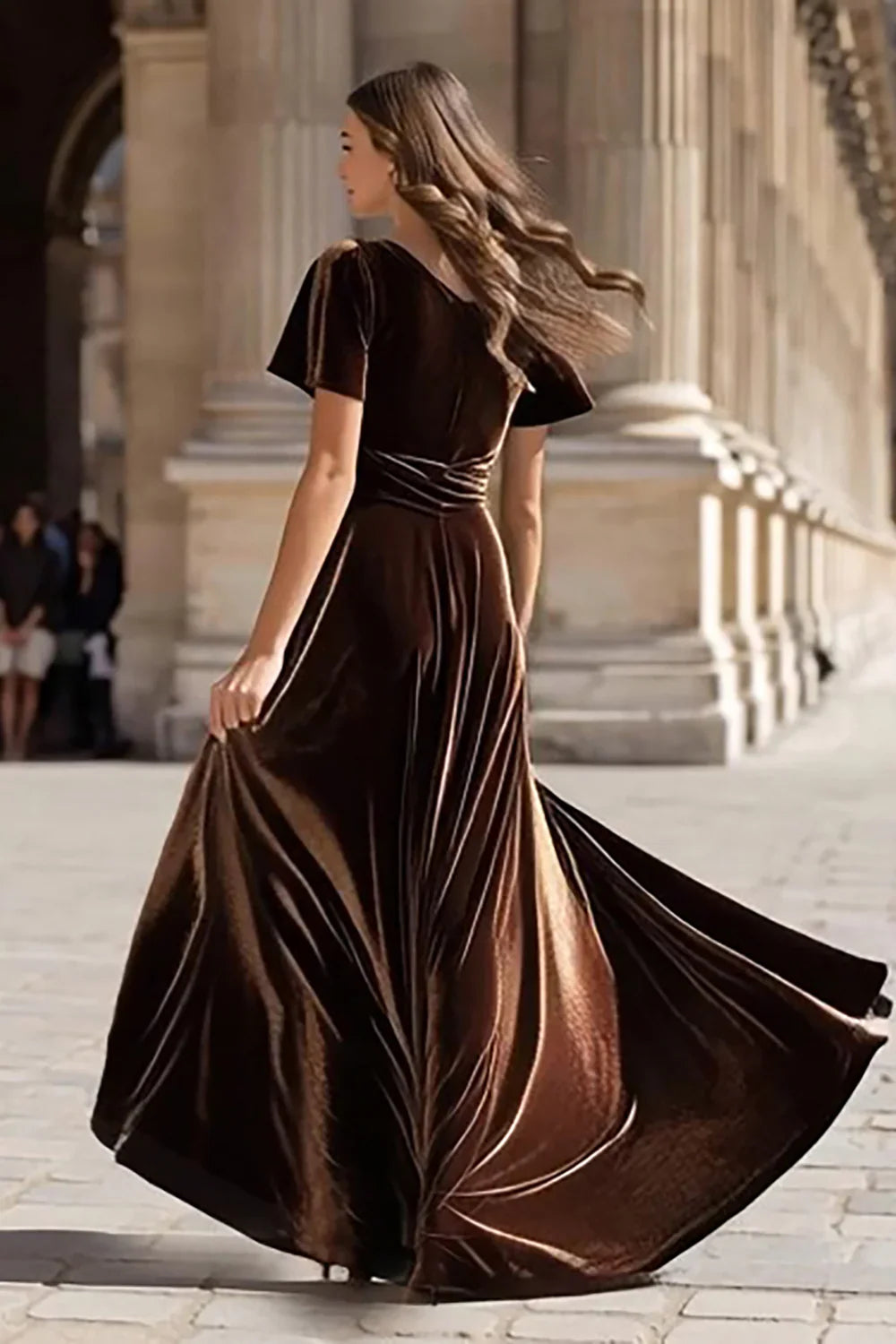 Special Occasion Sophisticated Graceful Elegant Velvet A-Line Short Sleeve Short Prom Dress