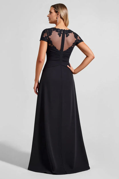 Special Occasion Sophisticated Graceful Elegant Black Lace Floor-Length Mother of the Bride Dress