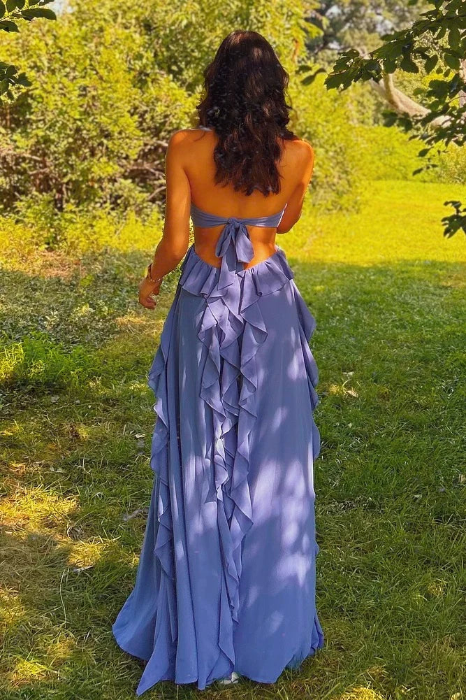 Special Occasion Sophisticated Graceful Stylish Elegant Red Lace Halter Sleeveless Floor-Length Prom Dress