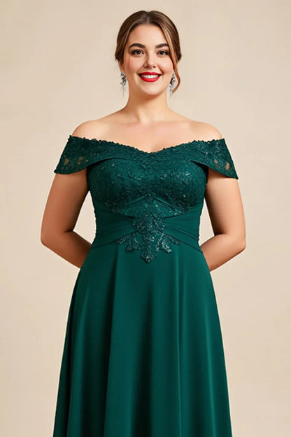 Sophisticated Elegant Emerald Green Lace Backless Floor-Length Mother of the Bride Dress