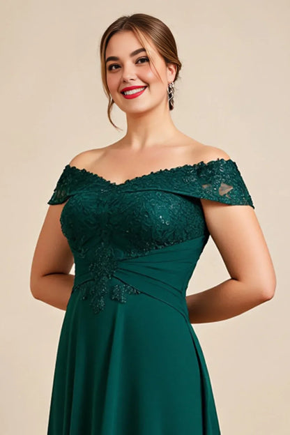 Sophisticated Elegant Emerald Green Lace Backless Floor-Length Mother of the Bride Dress