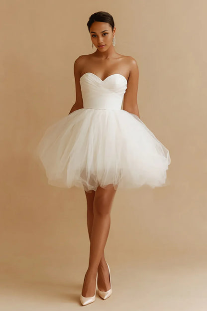 Special Occasion Sophisticated Elegant Tulle Ball Gown Sweetheart Sleeveless Mini Wedding Dress
