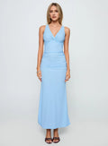 Blue Charming Sheath V-Neck Crisscross-Strap Cutout-Back Floor-Length Ruched Prom Dress