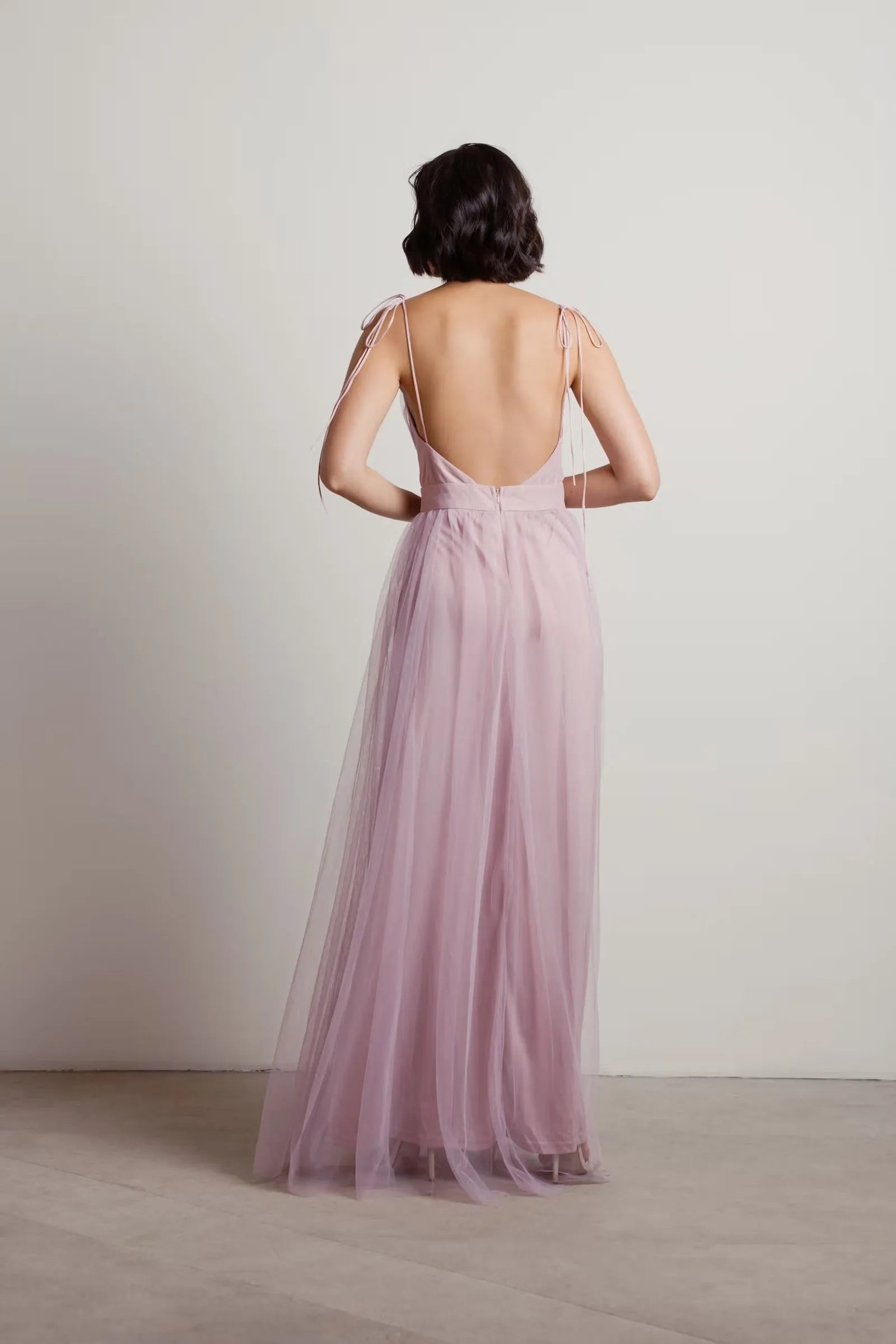 Burgundy Charming A-Line Deep V-Neck Sleeveless Open Back Floor-Length High-Slit Prom Dresses