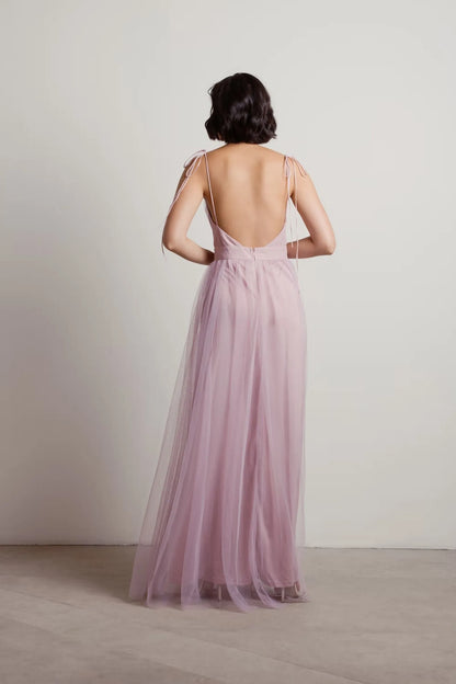 Romantic Burgundy Slit A-Line V-Neck Sleeveless Open-Back Floor-Length Prom Dress
