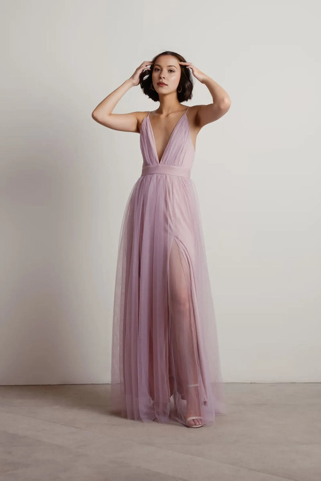 Burgundy Charming A-Line Deep V-Neck Sleeveless Open Back Floor-Length High-Slit Prom Dresses