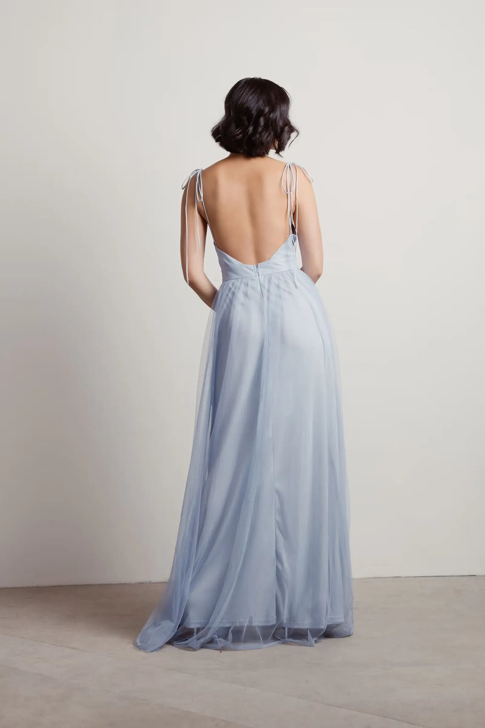 Burgundy Charming A-Line Deep V-Neck Sleeveless Open Back Floor-Length High-Slit Prom Dresses