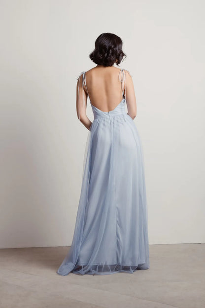Romantic Burgundy Slit A-Line V-Neck Sleeveless Open-Back Floor-Length Prom Dress