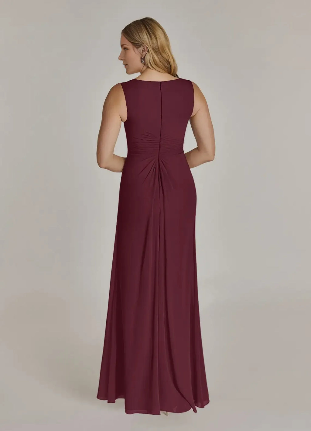 Charming A-Line V-Neck Three-Quarter Sleeve Ruffled Back Zip Floor-Length Mother of the Bride Dress