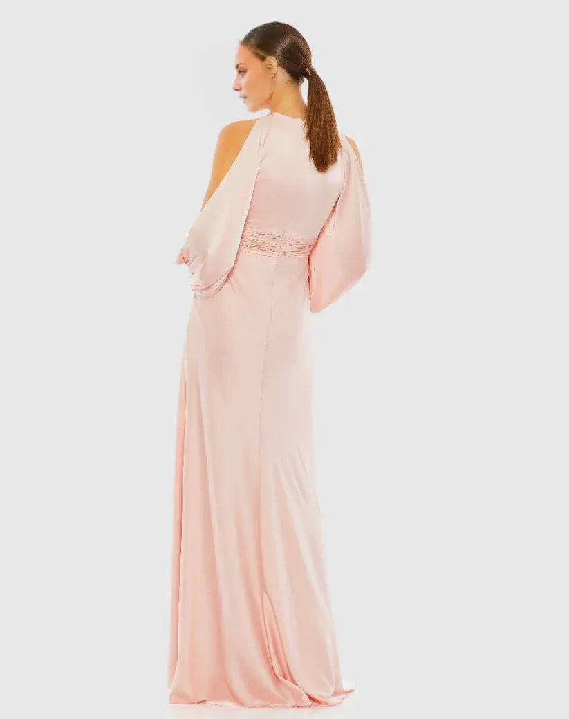 Timeless Special Occasion Elegant Blush Pink Satin Long Sleeve Long Prom Dress