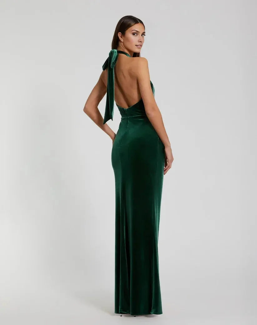 Special Occasion Sophisticated Graceful Elegant Emerald Green Velvet Sleeveless Floor-Length Prom Dress