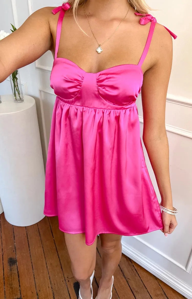 Charming Fuchsia Homecoming Dress with Bow Accented Straps Sweetheart Neckline Flared Skirt for a Romantic