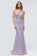 Lilac Charming Light Mermaid Scoop Neck Spaghetti Strap Lace-Up Back Floor-Length Prom Dresses