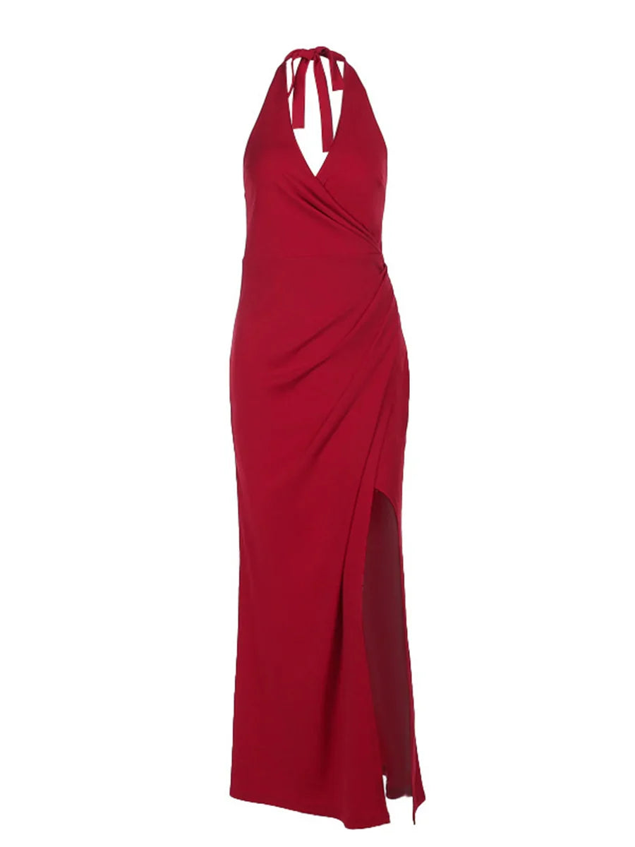 Special Occasion Sophisticated Graceful Stylish Refined Elegant Red Mermaid Halter Sleeveless Prom Dress