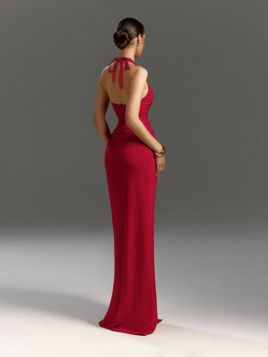 Special Occasion Sophisticated Graceful Stylish Refined Elegant Red Mermaid Halter Sleeveless Prom Dress