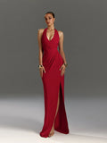 Special Occasion Sophisticated Graceful Stylish Refined Elegant Red Mermaid Halter Sleeveless Prom Dress