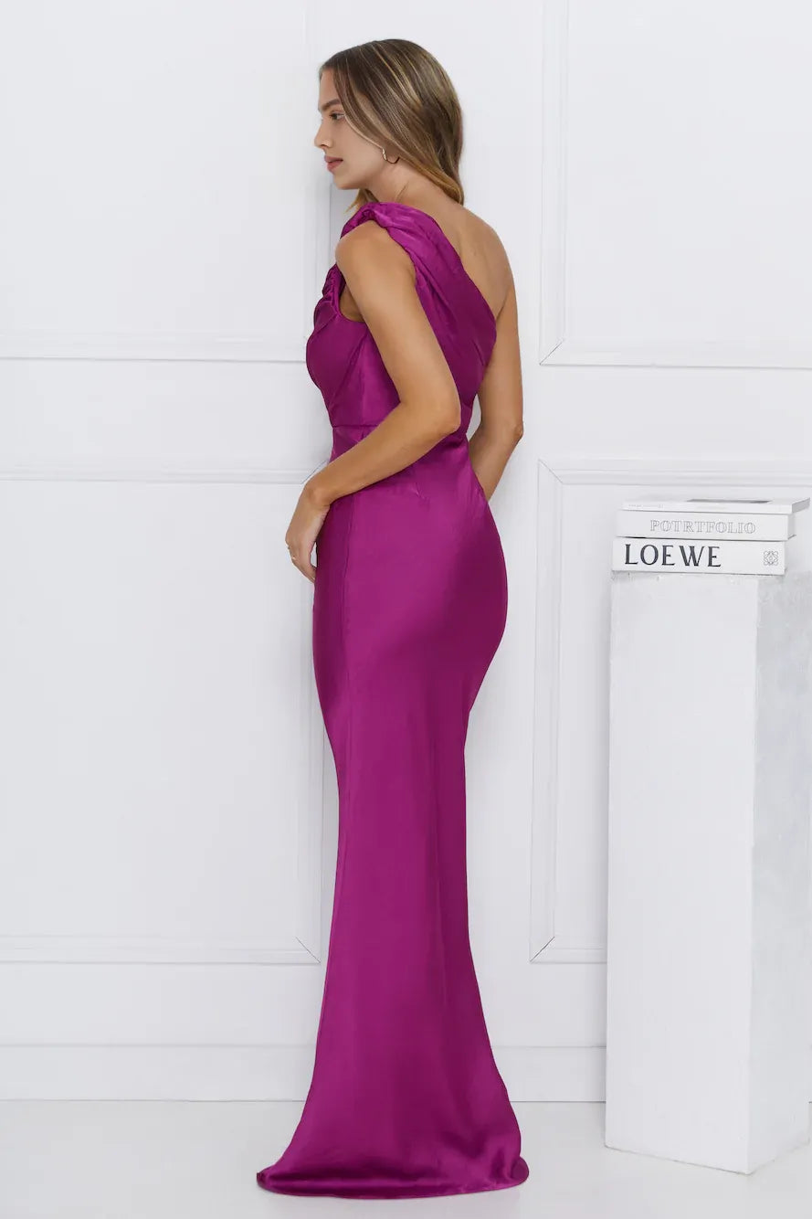 Charming Mermaid One Shoulder Pleated Berry Maxi Prom Dress Custom