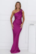 Charming Mermaid One Shoulder Pleated Berry Maxi Prom Dress Custom