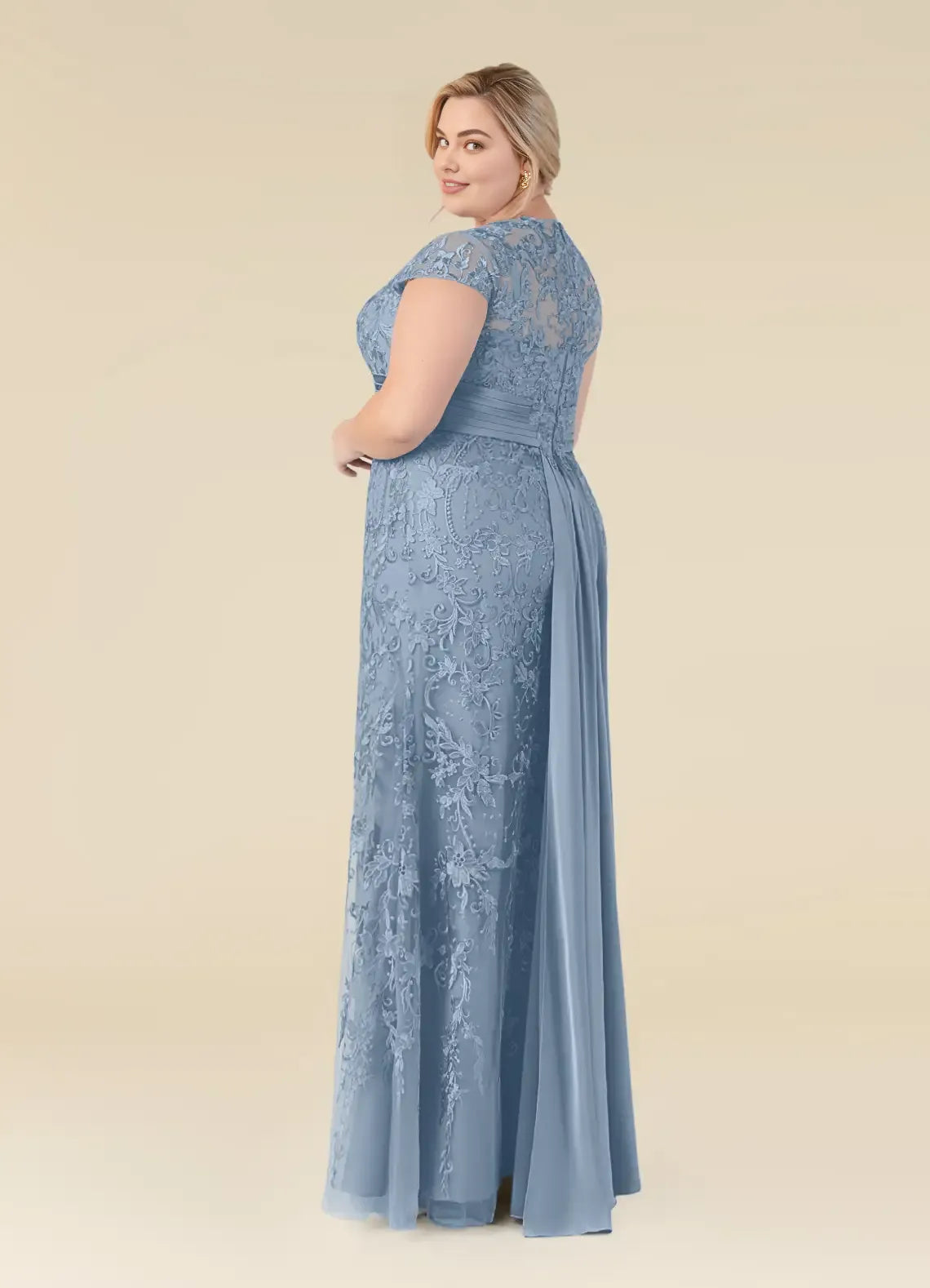 Elegant Dusty Blue Chiffon Mermaid Scoop Neck Floor-Length Mother of the Bride Dress