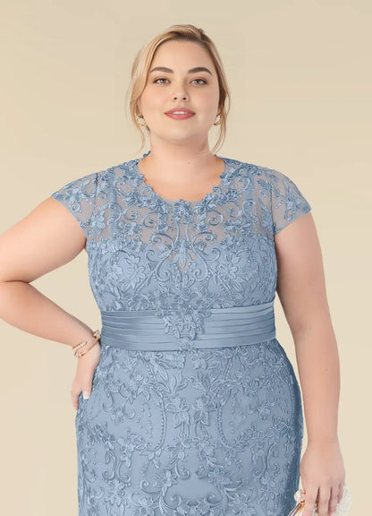 Elegant Dusty Blue Chiffon Mermaid Scoop Neck Floor-Length Mother of the Bride Dress
