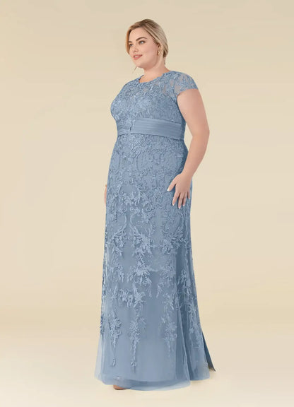 Elegant Dusty Blue Chiffon Mermaid Scoop Neck Floor-Length Mother of the Bride Dress