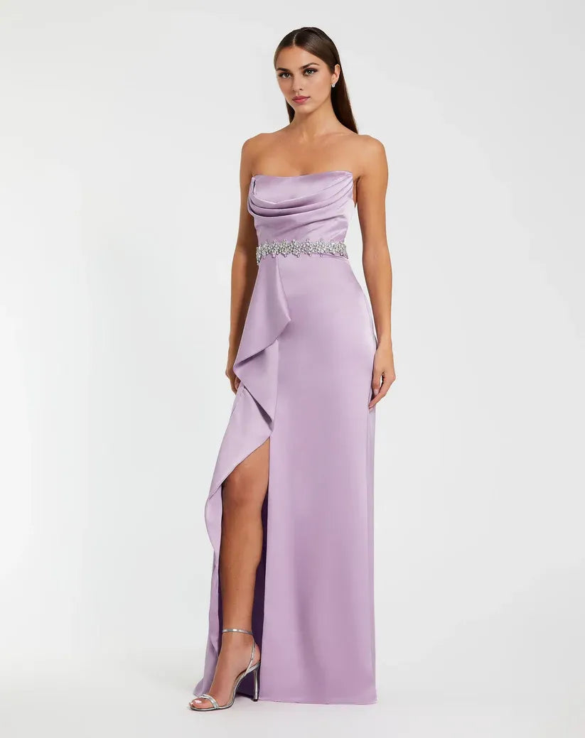 Graceful Stylish Refined Beautiful Elegant Lilac Satin Mermaid Strapless Sleeveless Prom Dress