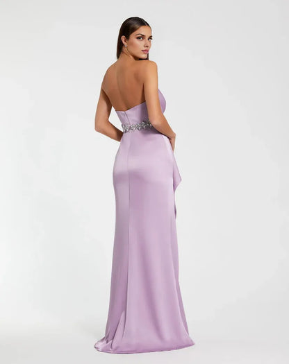 Graceful Stylish Refined Beautiful Elegant Lilac Satin Mermaid Strapless Sleeveless Prom Dress
