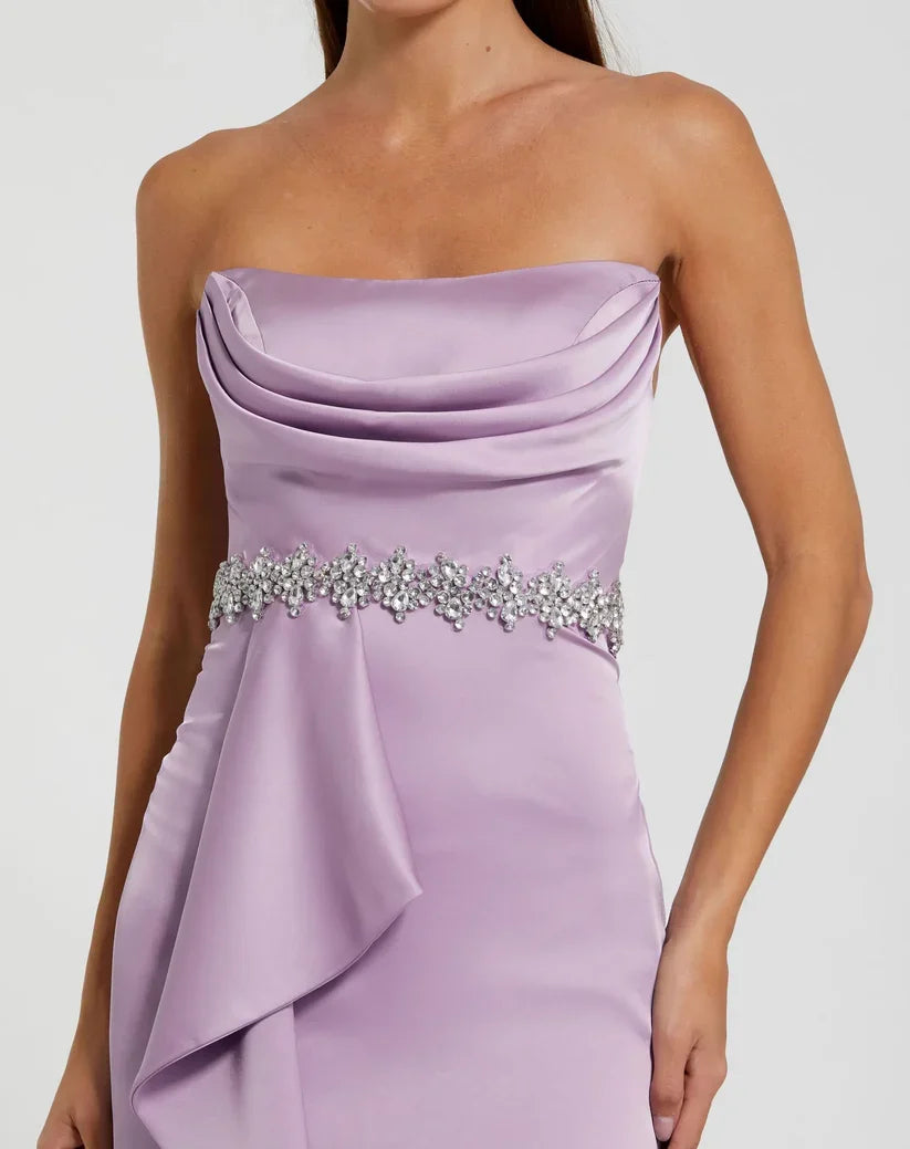 Graceful Stylish Refined Beautiful Elegant Lilac Satin Mermaid Strapless Sleeveless Prom Dress