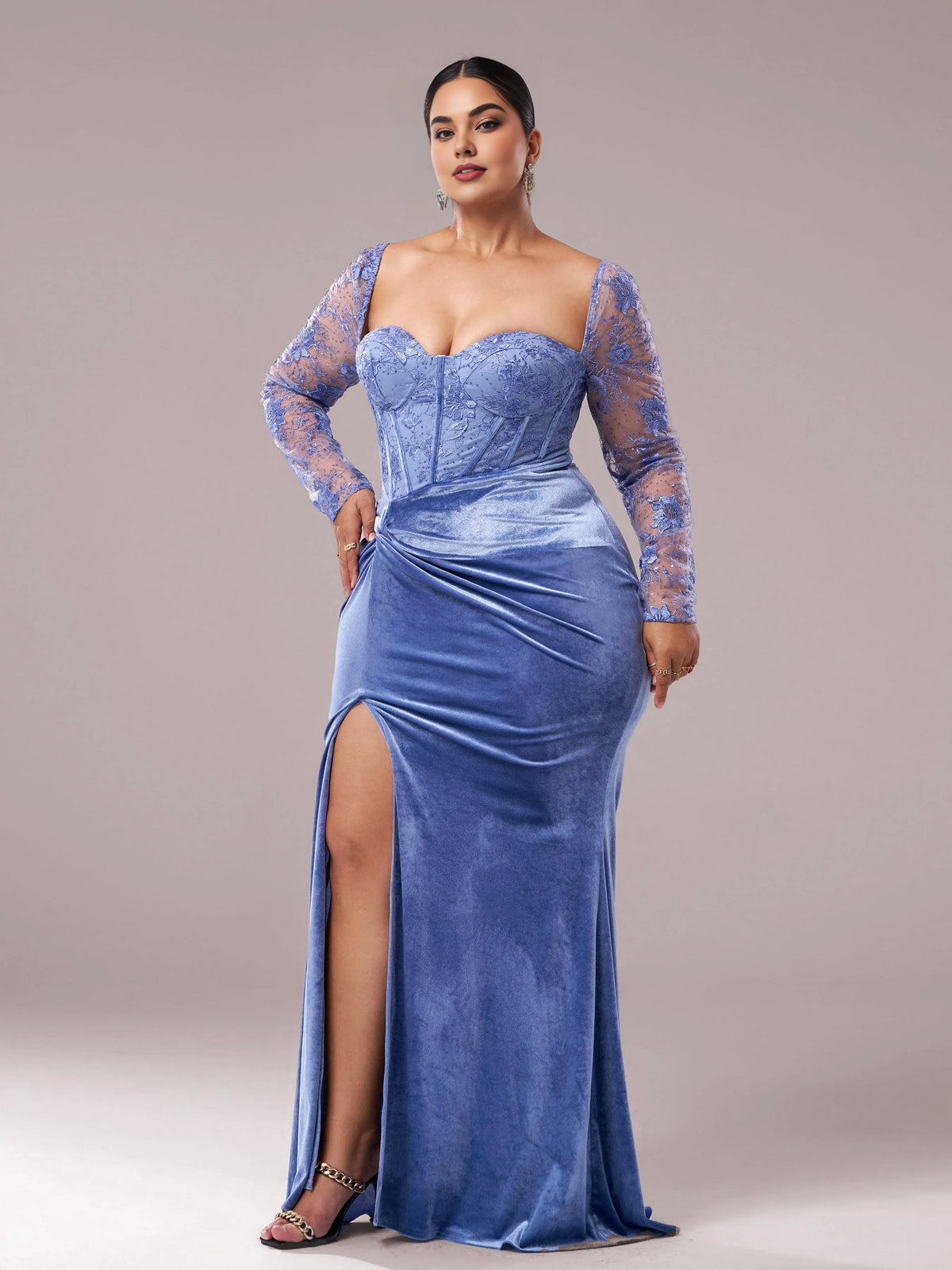 Special Occasion Sophisticated Elegant Red Lace Mermaid Sweetheart Long Sleeve Floor-Length Prom Dress