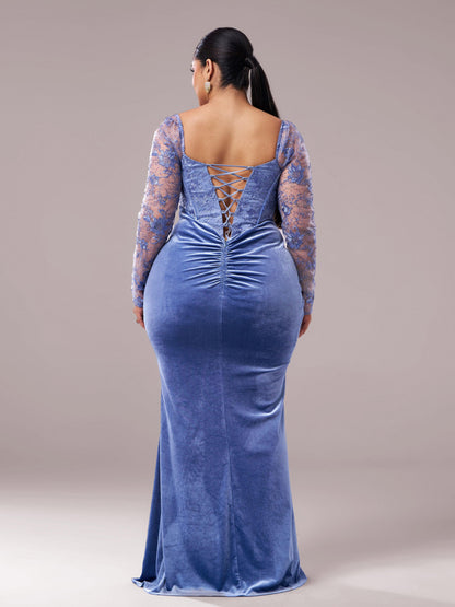 Special Occasion Sophisticated Elegant Red Lace Mermaid Sweetheart Long Sleeve Floor-Length Prom Dress