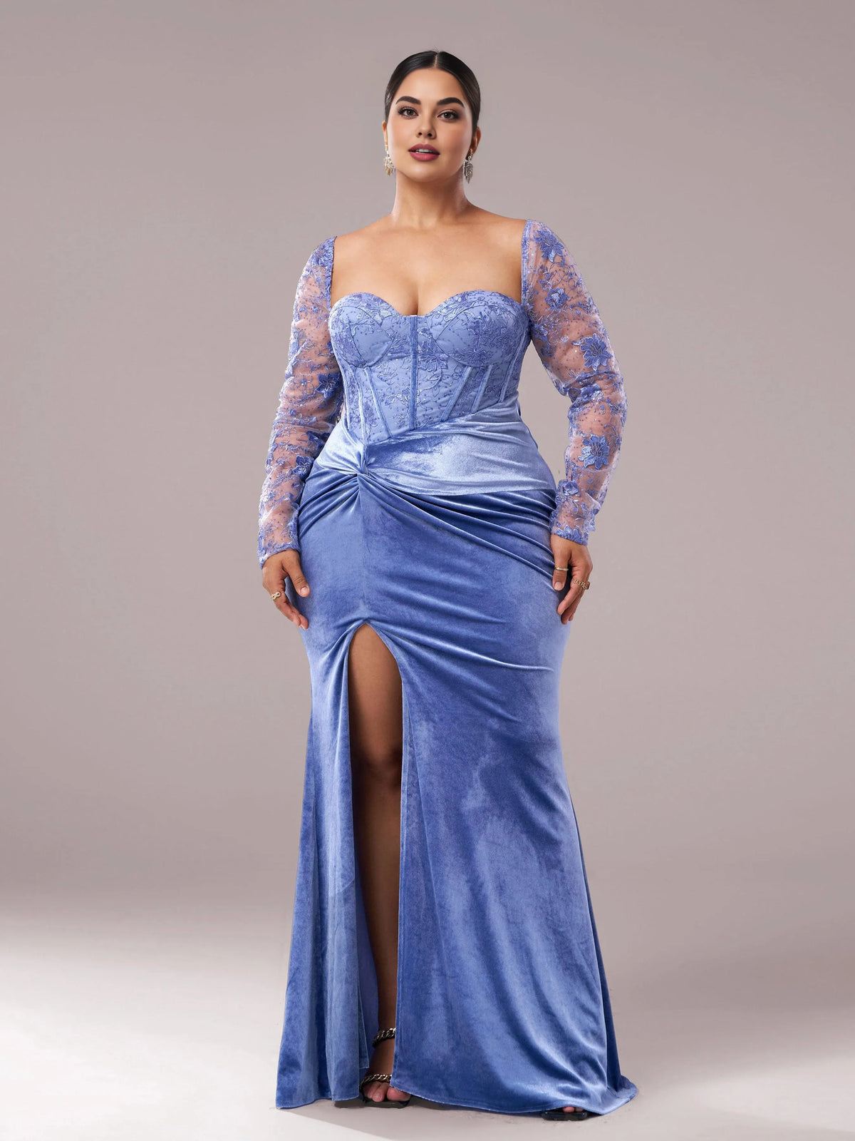 Special Occasion Sophisticated Elegant Red Lace Mermaid Sweetheart Long Sleeve Floor-Length Prom Dress
