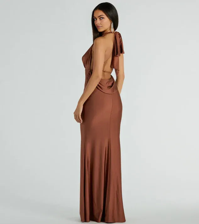Graceful Stylish Refined Beautiful Elegant Satin Mermaid V-Neck Sleeveless Floor-Length Prom Dress
