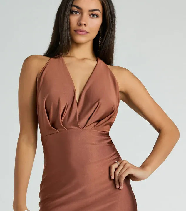 Graceful Stylish Refined Beautiful Elegant Satin Mermaid V-Neck Sleeveless Floor-Length Prom Dress