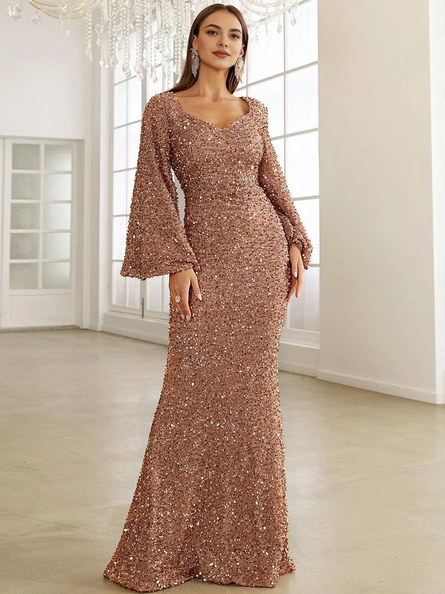 Refined Beautiful Timeless Special Occasion Elegant Rose Gold Sequin Mermaid Prom Dress