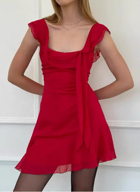 Purple Charming Square Neck Ruffle Irregular Birthday Party Dress