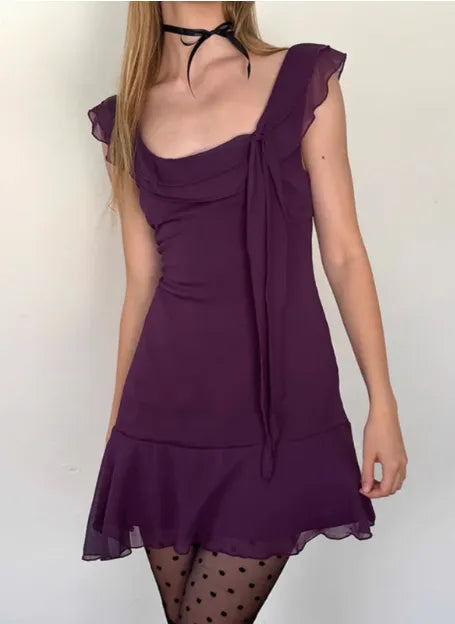 Purple Charming Square Neck Ruffle Irregular Birthday Party Dress