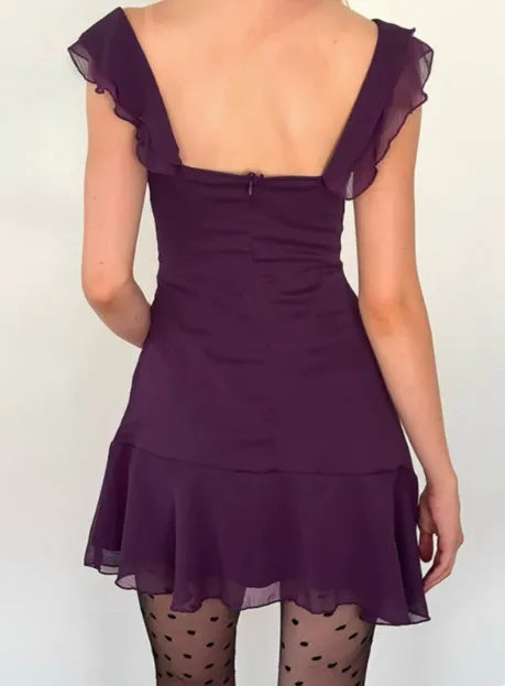 Purple Charming Square Neck Ruffle Irregular Birthday Party Dress