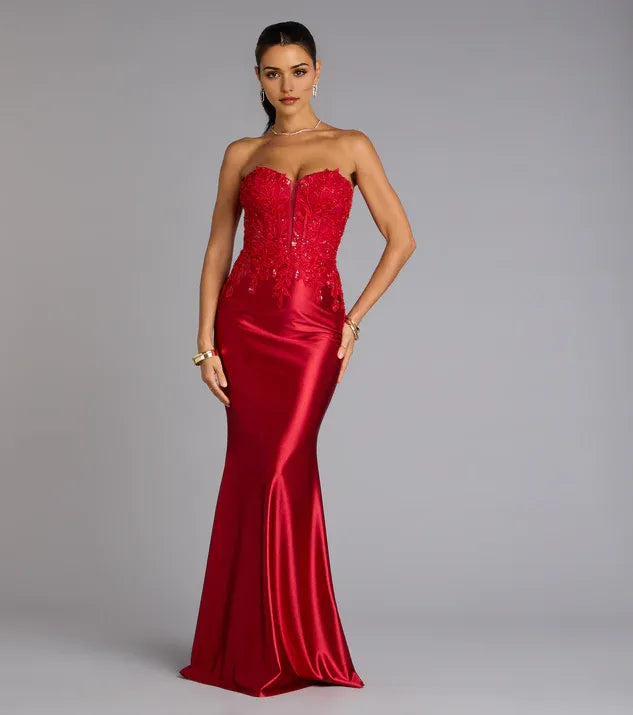 Red Charming Strapless Corset Mermaid Formal Prom Dress