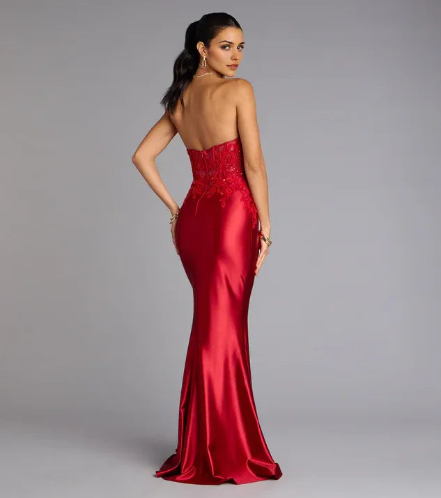 Red Charming Strapless Corset Mermaid Formal Prom Dress
