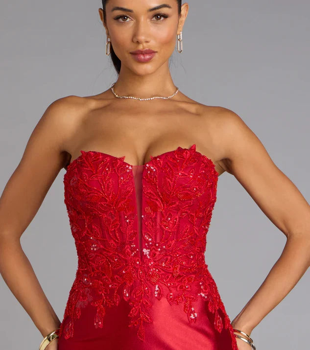 Red Charming Strapless Corset Mermaid Formal Prom Dress