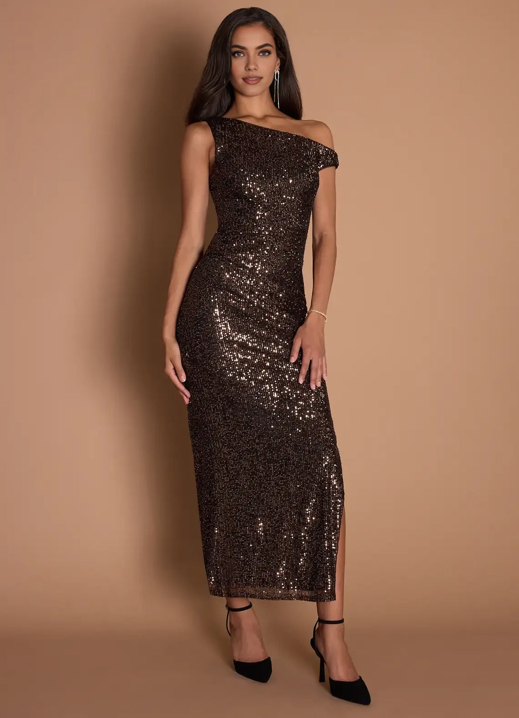 Timeless Special Occasion Sophisticated Graceful Elegant Red Sequin Sheath Sleeveless Evening Dress