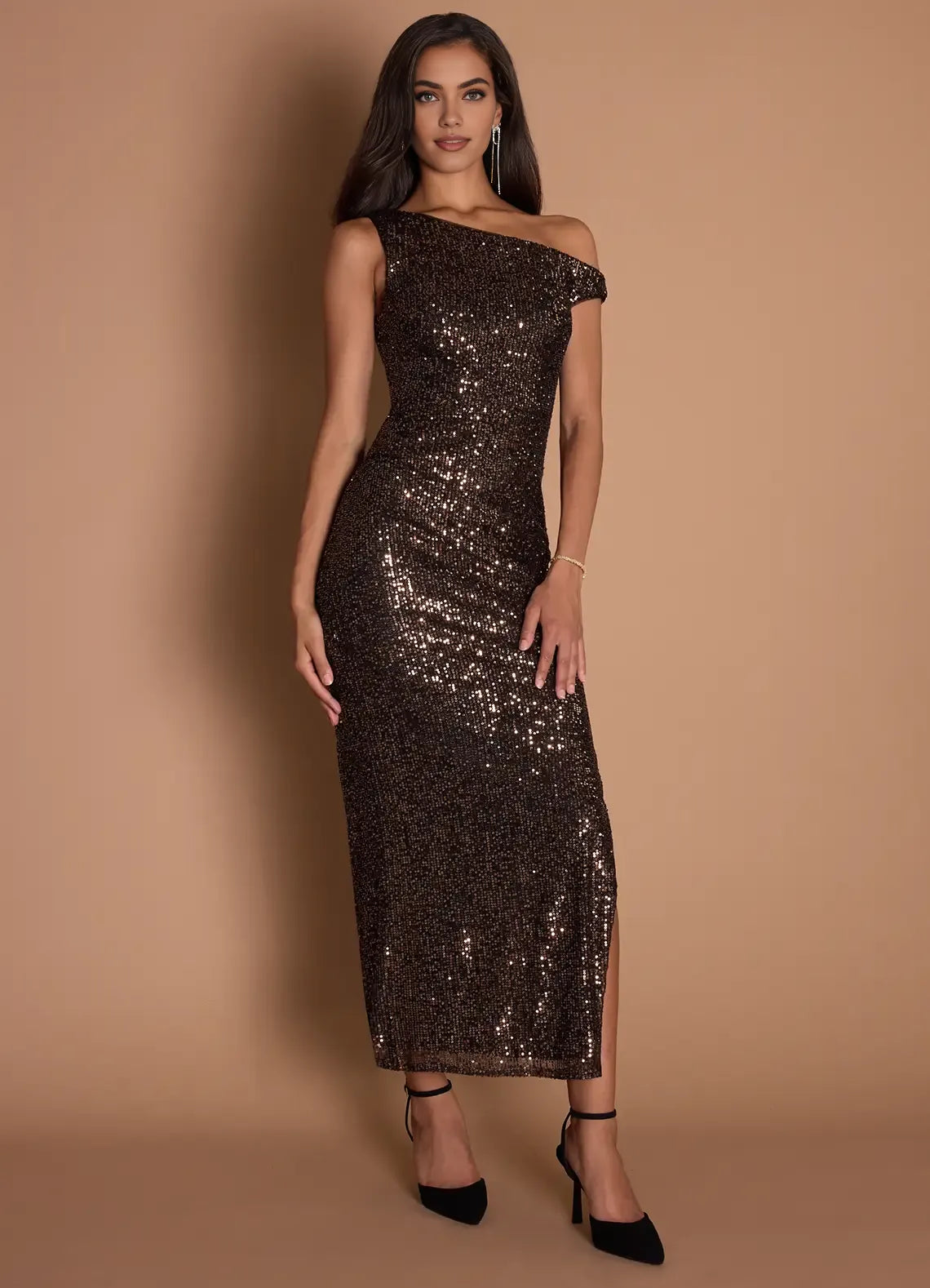 Timeless Special Occasion Sophisticated Graceful Elegant Red Sequin Sheath Sleeveless Evening Dress