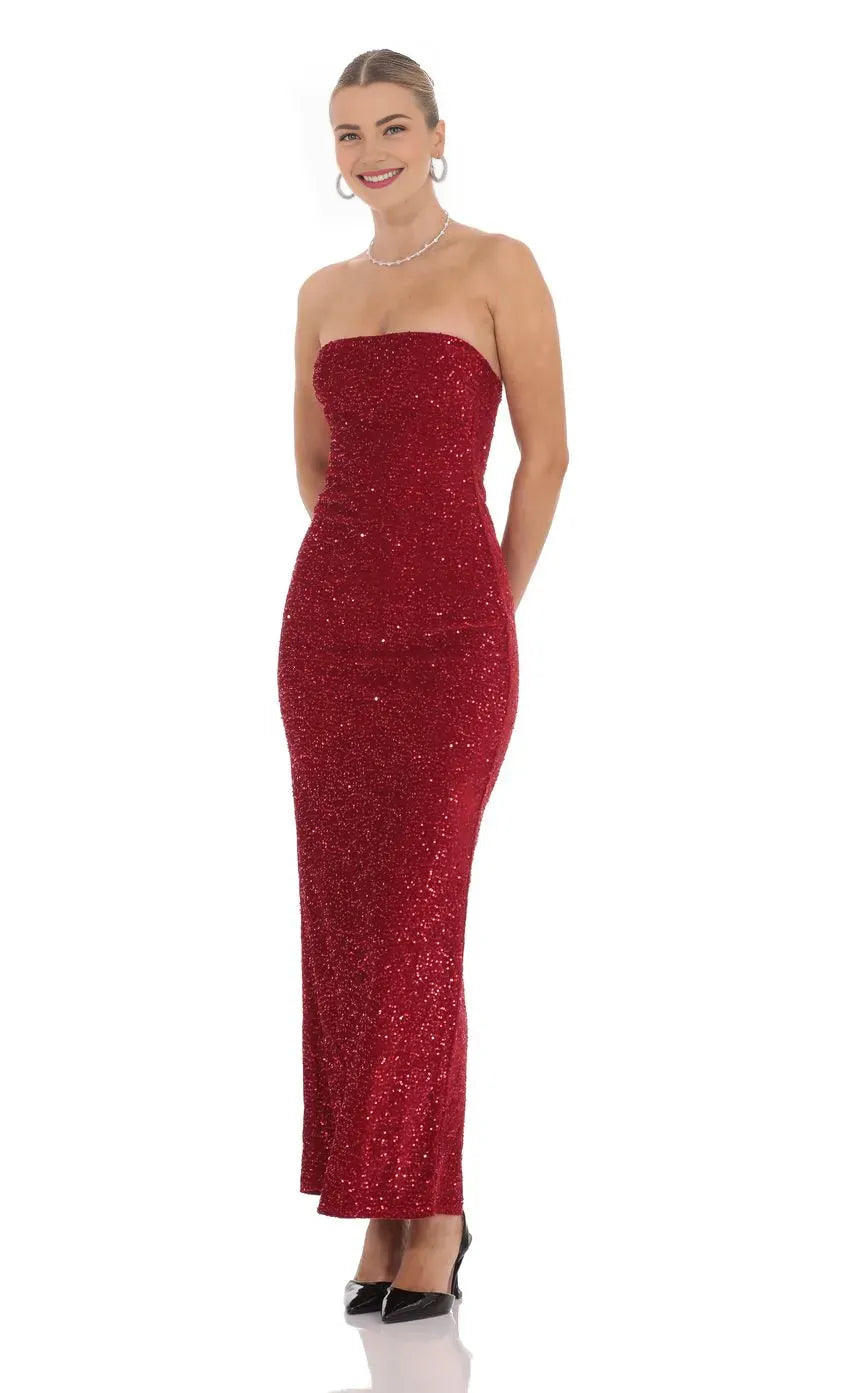 Refined Beautiful Timeless Chic Elegant Red Sheath Strapless Sleeveless Floor-Length Prom Dress