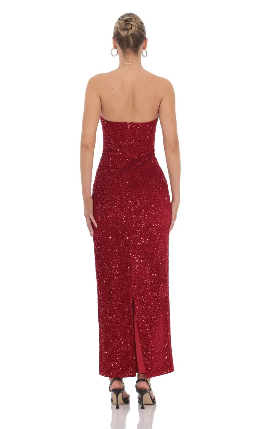Refined Beautiful Timeless Chic Elegant Red Sheath Strapless Sleeveless Floor-Length Prom Dress