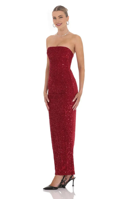 Refined Beautiful Timeless Chic Elegant Red Sheath Strapless Sleeveless Floor-Length Prom Dress