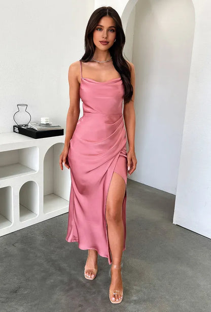 Graceful Stylish Refined Beautiful Timeless Elegant Satin Sheath Cowl Sleeveless Prom Dress