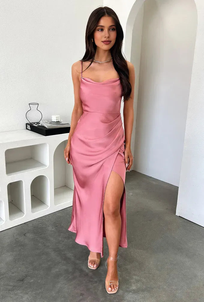 Graceful Stylish Refined Beautiful Timeless Elegant Satin Sheath Cowl Sleeveless Prom Dress